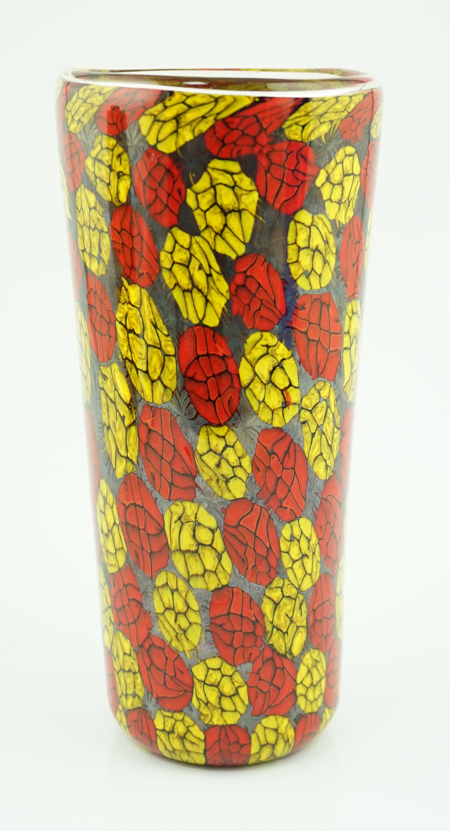 Vittorio Ferro (1932-2012) - A Murano glass Murrine vase, in red and yellow, unsigned, 29cm, Please note this lot attracts an additional import tax of 20% on the hammer price